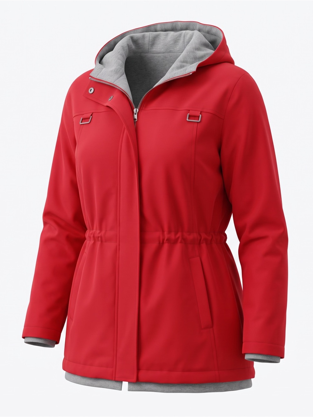 Red Women's Hooded Jacket with Grey Cotton Lining